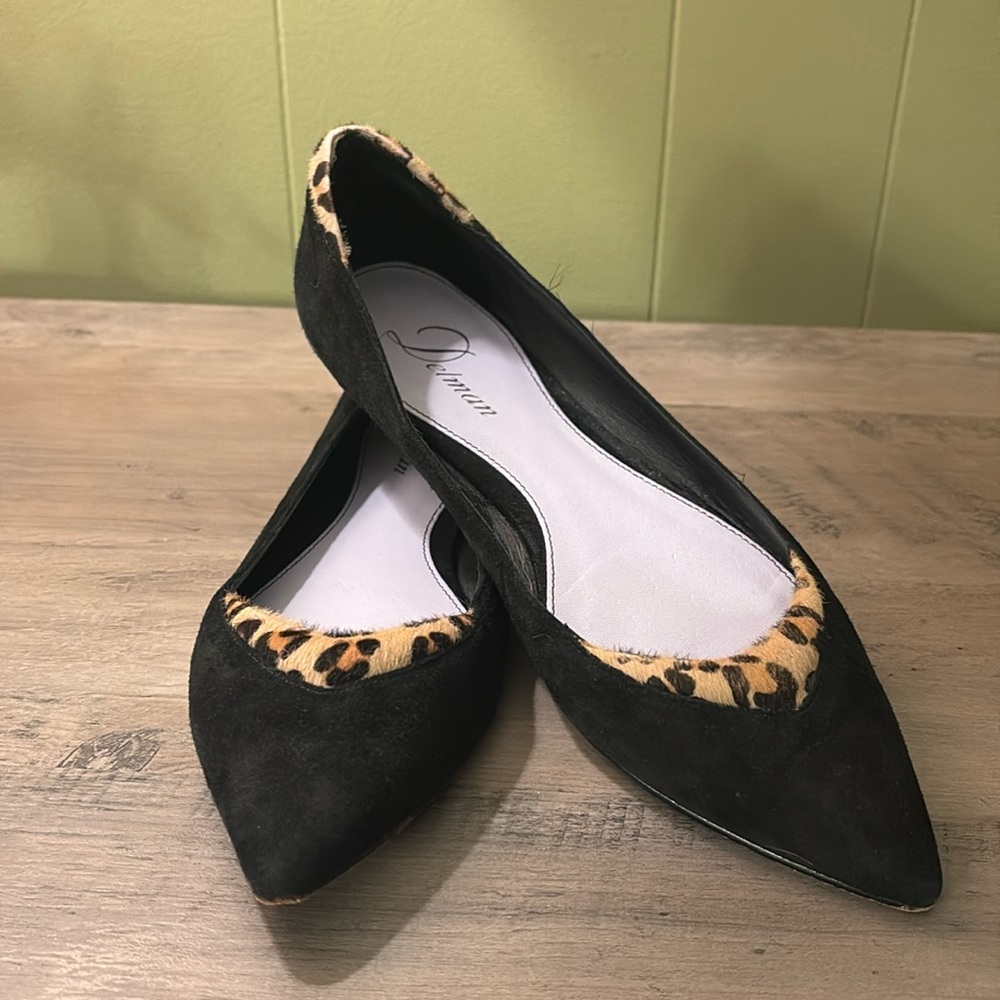Delman black suede ballet slippers with animal print accents 8M 😎3 for $25
